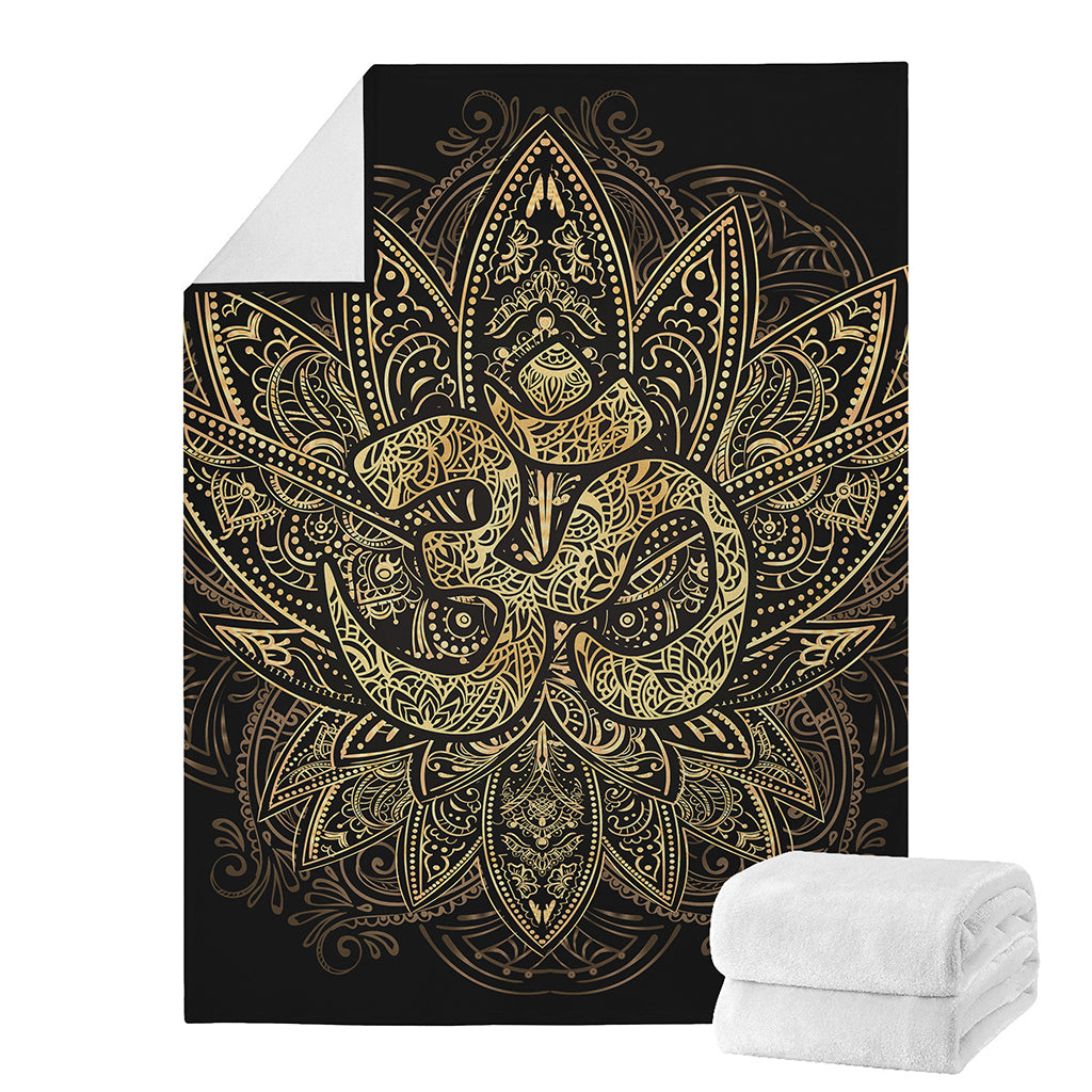 Gold Om Lotus Print Blanket
