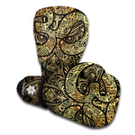 Gold Om Lotus Print Boxing Gloves