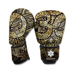 Gold Om Lotus Print Boxing Gloves