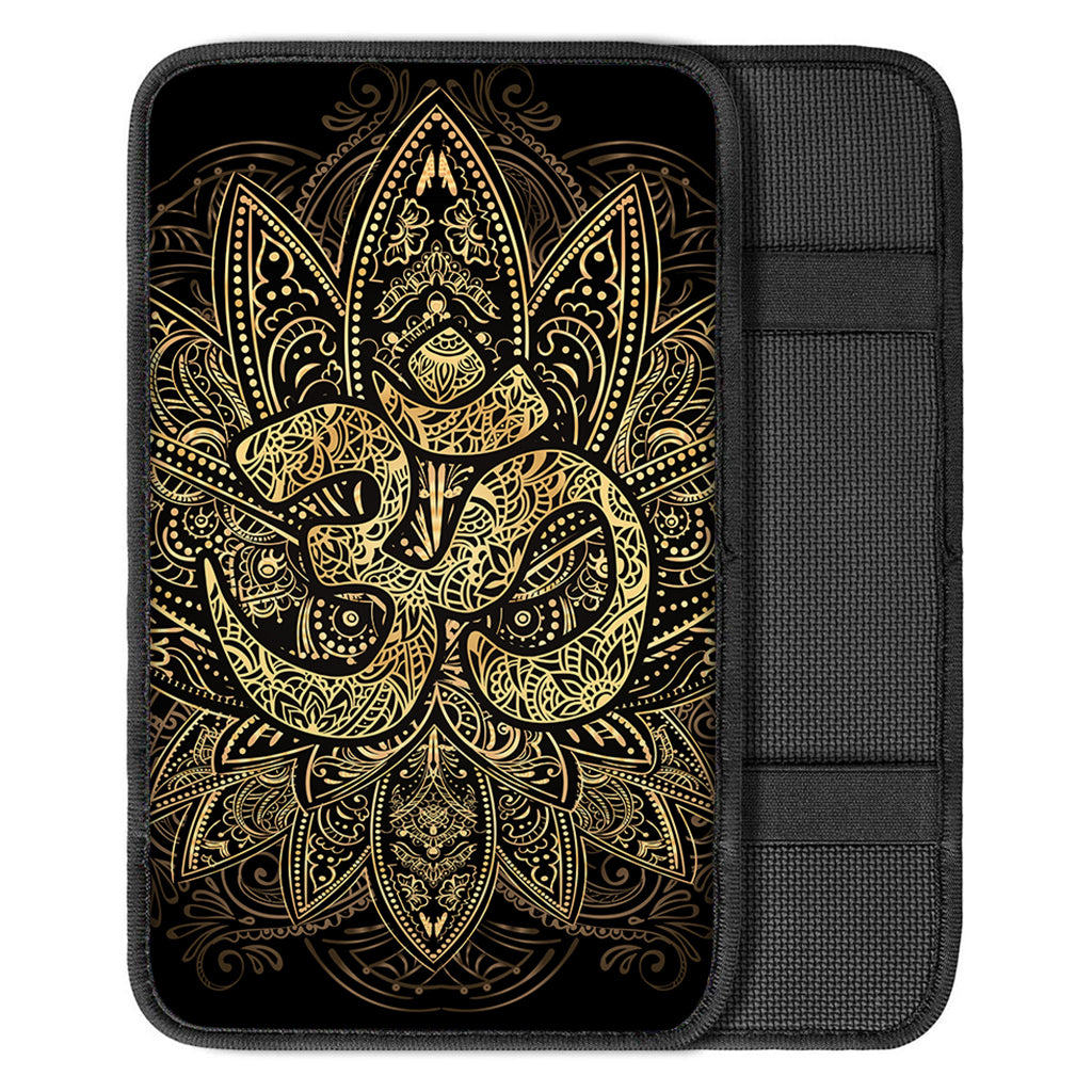 Gold Om Lotus Print Car Center Console Cover