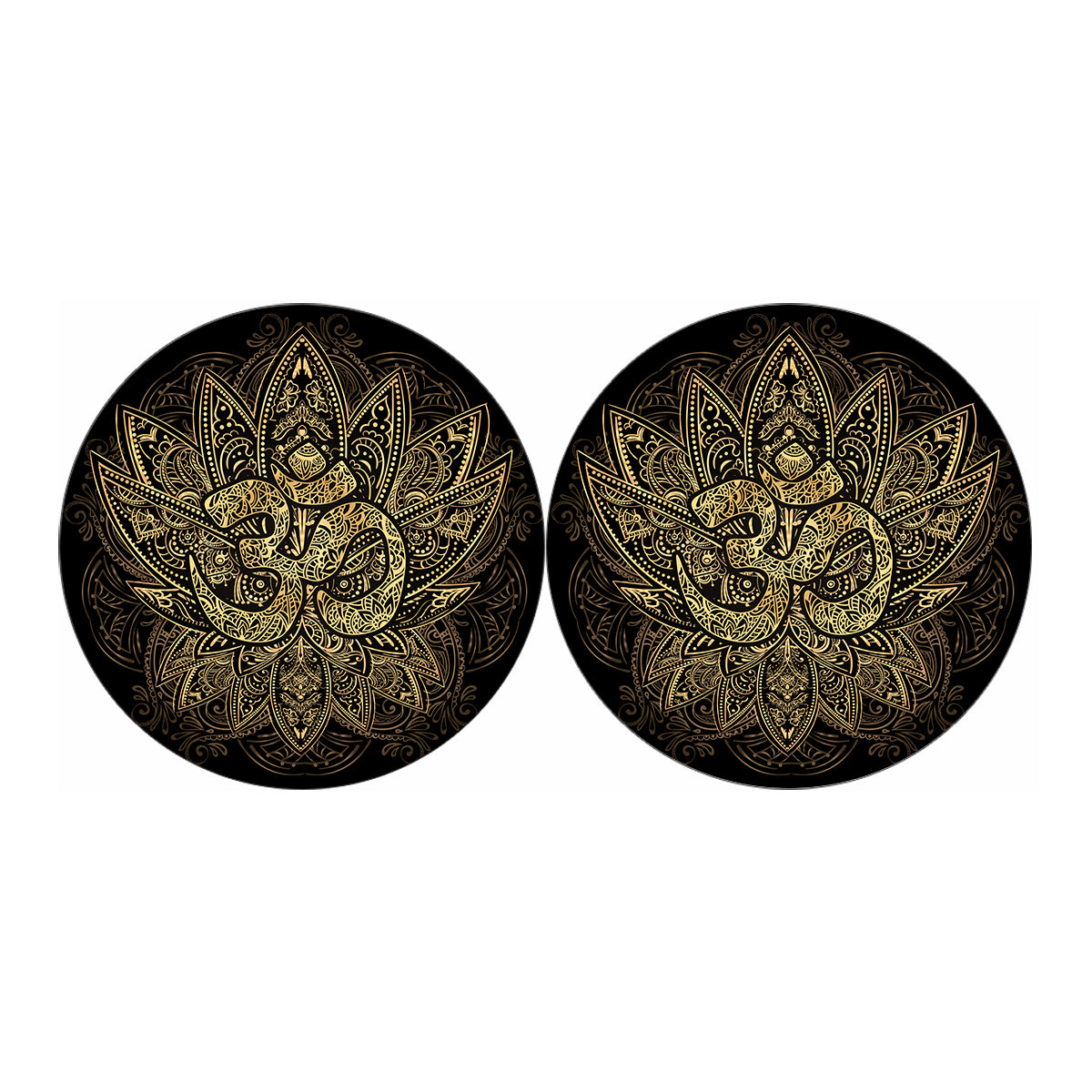 Gold Om Lotus Print Car Coasters