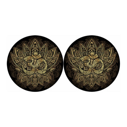 Gold Om Lotus Print Car Coasters