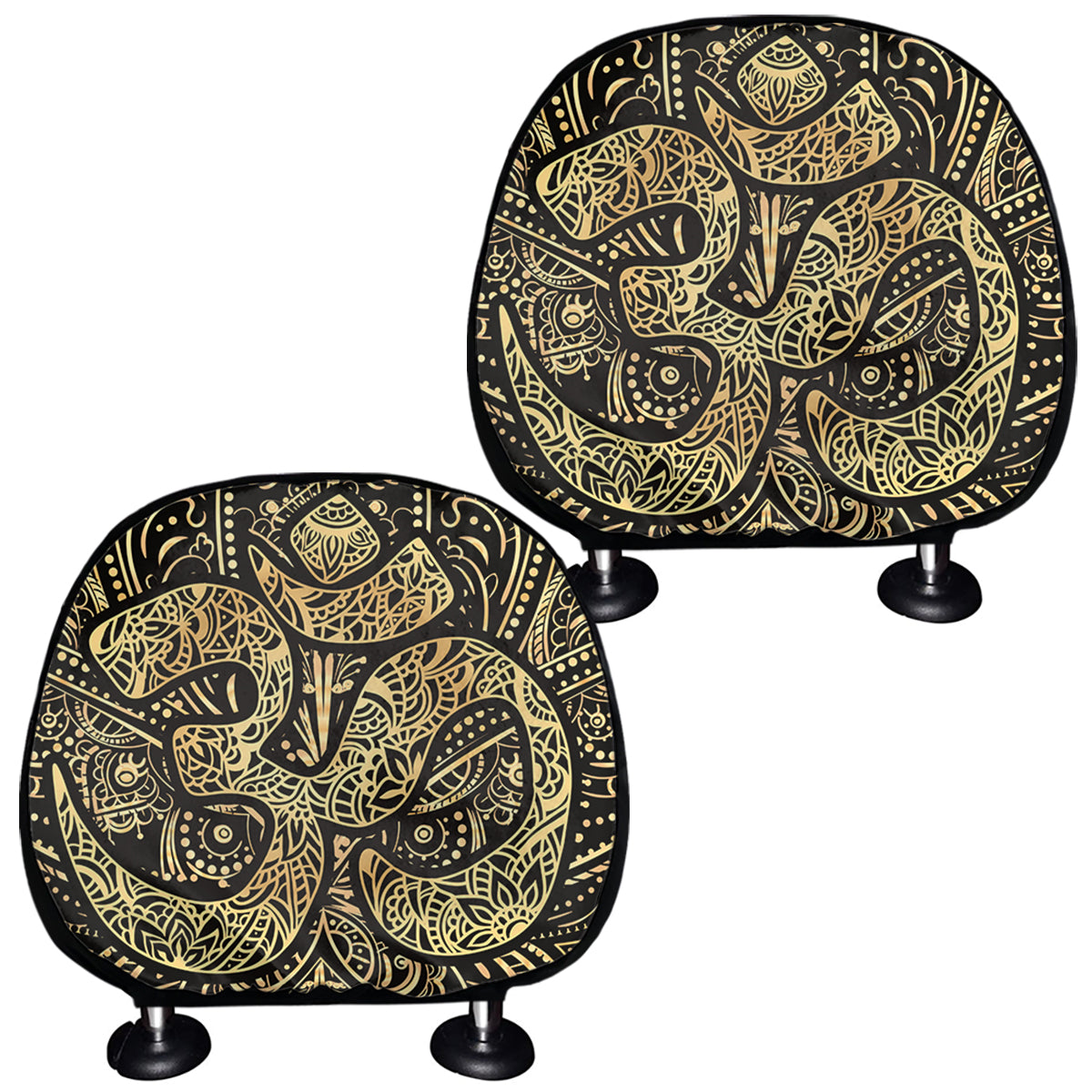 Gold Om Lotus Print Car Headrest Covers
