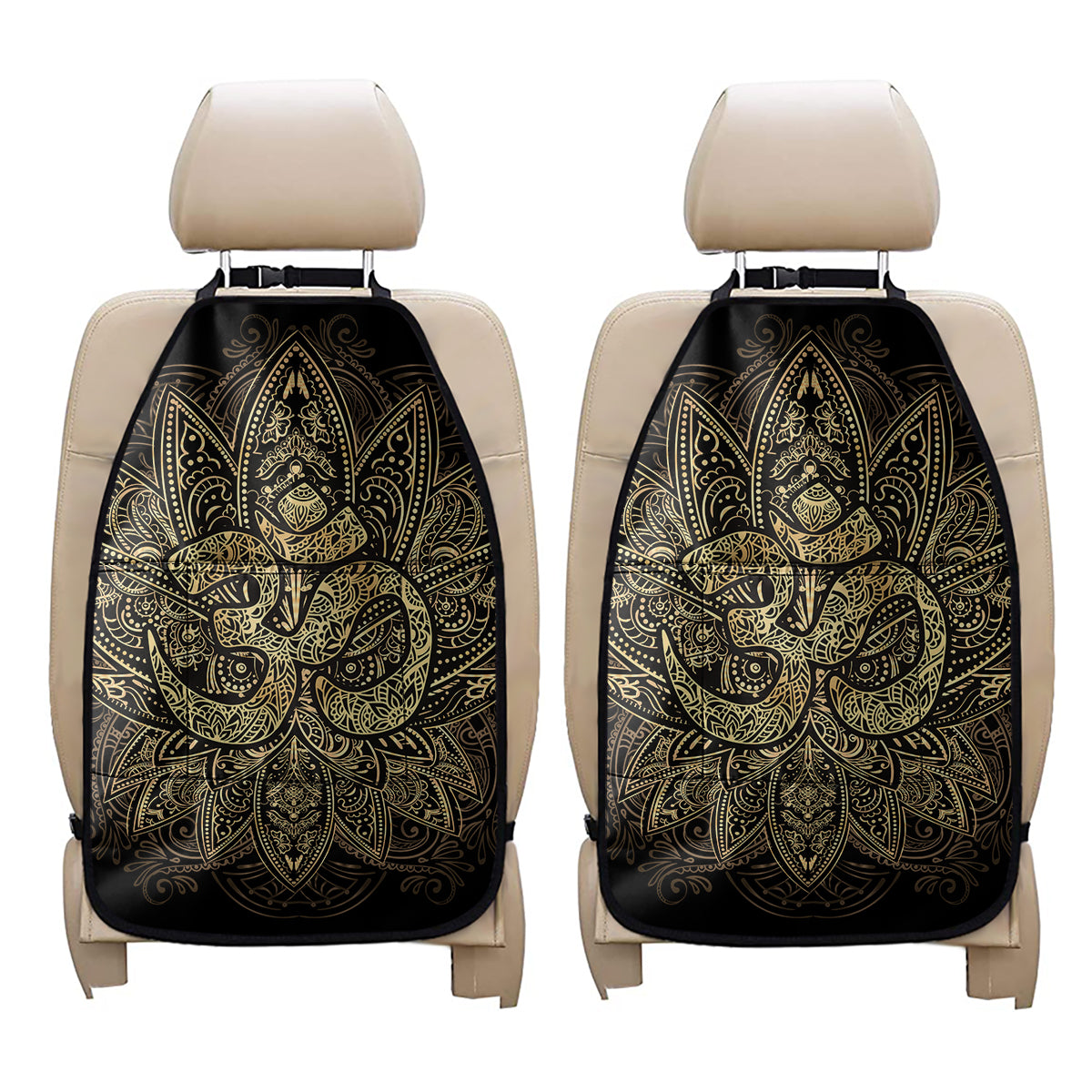 Gold Om Lotus Print Car Seat Organizers