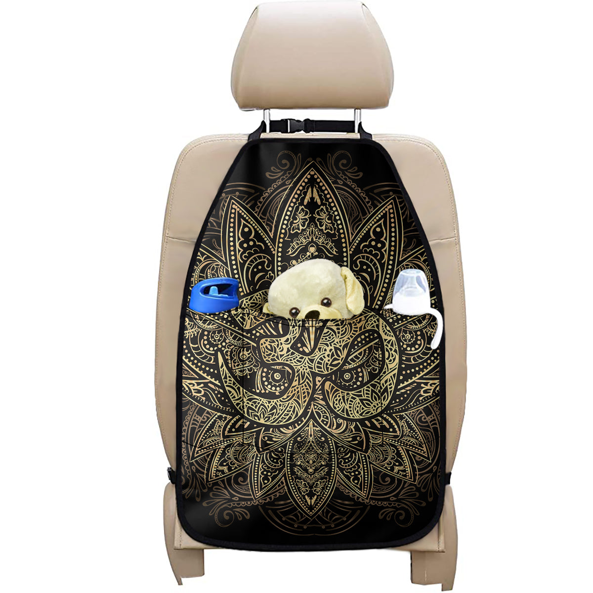 Gold Om Lotus Print Car Seat Organizers