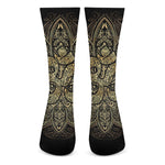 Gold Om Lotus Print Crew Socks