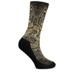 Gold Om Lotus Print Crew Socks