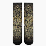 Gold Om Lotus Print Crew Socks