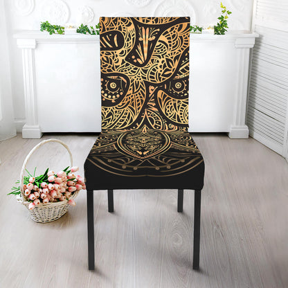 Gold Om Lotus Print Dining Chair Slipcover