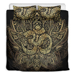 Gold Om Lotus Print Duvet Cover Bedding Set