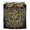 Gold Om Lotus Print Duvet Cover Bedding Set