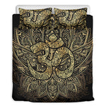 Gold Om Lotus Print Duvet Cover Bedding Set