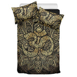 Gold Om Lotus Print Duvet Cover Bedding Set