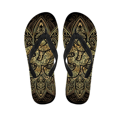 Gold Om Lotus Print Flip Flops