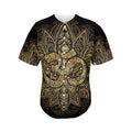 Gold Om Lotus Print Men's Baseball Jersey