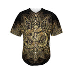 Gold Om Lotus Print Men's Baseball Jersey