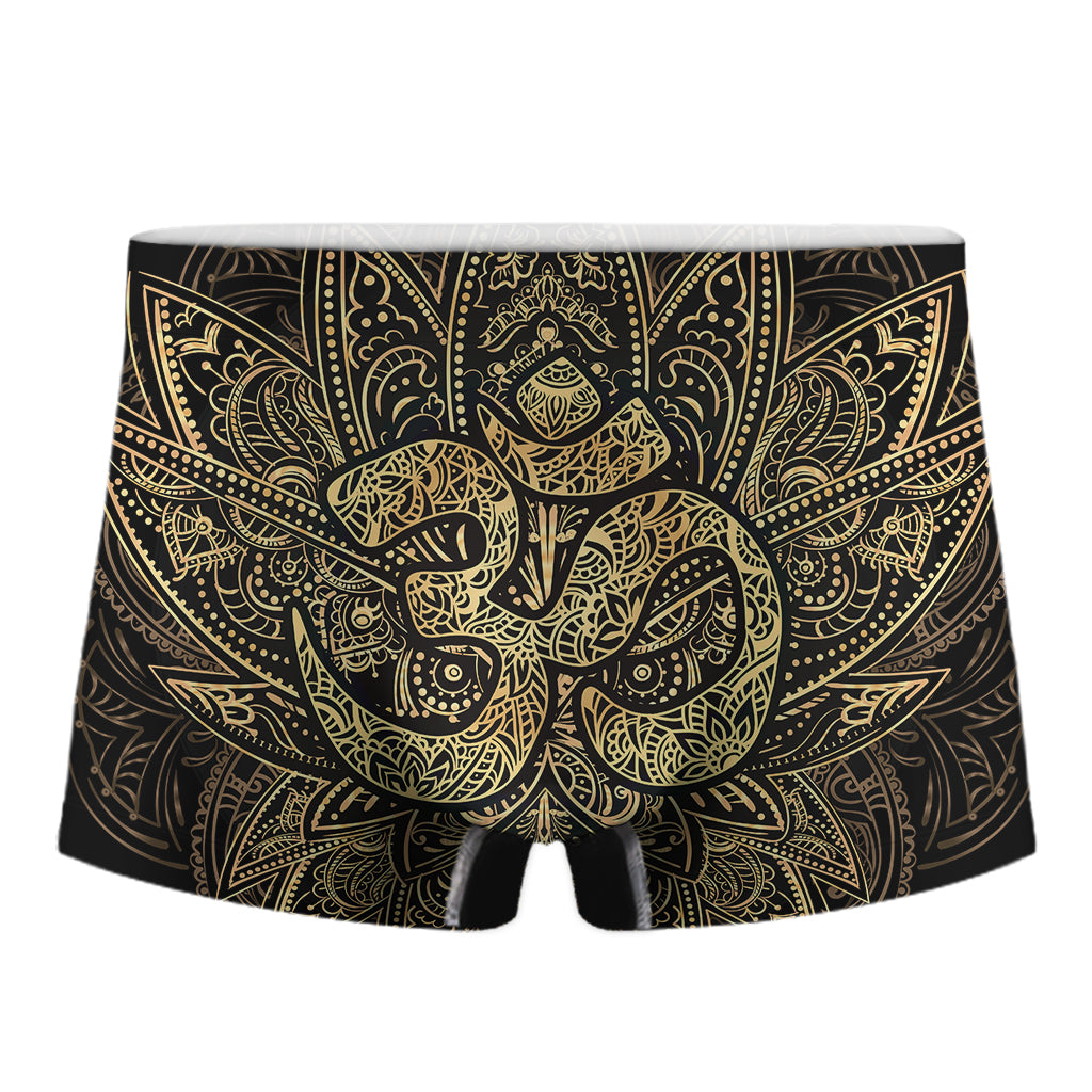 Gold Om Lotus Print Men's Boxer Briefs