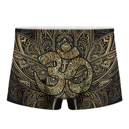 Gold Om Lotus Print Men's Boxer Briefs