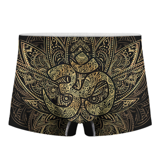 Gold Om Lotus Print Men's Boxer Briefs