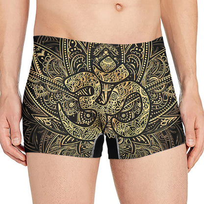 Gold Om Lotus Print Men's Boxer Briefs