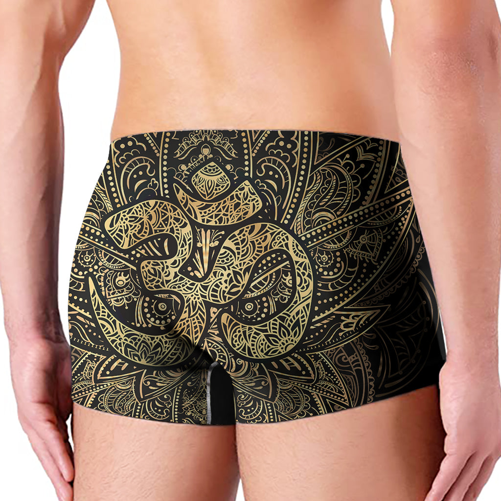 Gold Om Lotus Print Men's Boxer Briefs