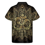 Gold Om Lotus Print Men's Short Sleeve Shirt