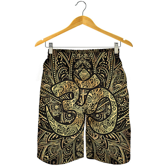 Gold Om Lotus Print Men's Shorts