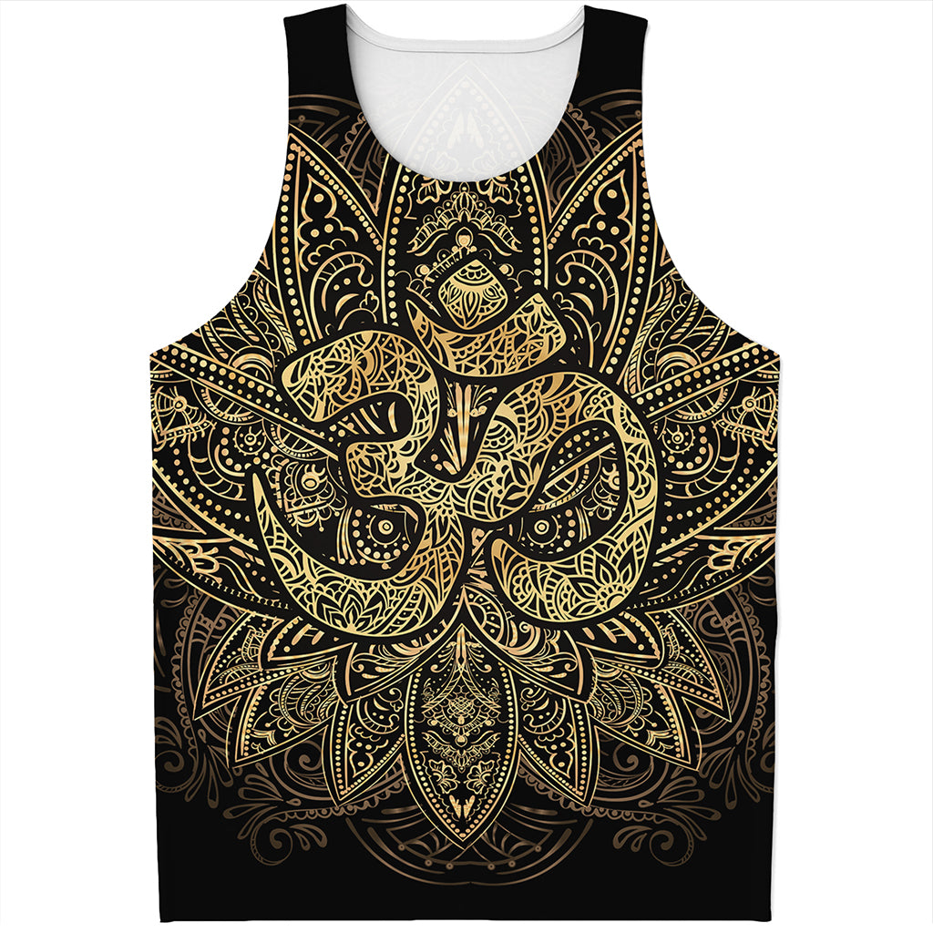 Gold Om Lotus Print Men's Tank Top