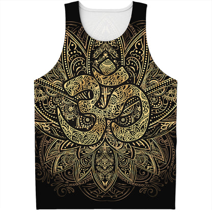 Gold Om Lotus Print Men's Tank Top