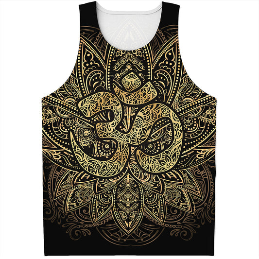 Gold Om Lotus Print Men's Tank Top