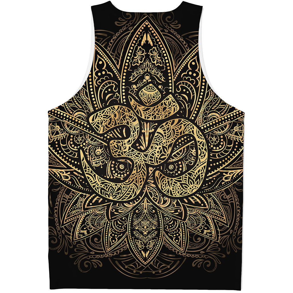 Gold Om Lotus Print Men's Tank Top