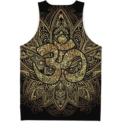 Gold Om Lotus Print Men's Tank Top