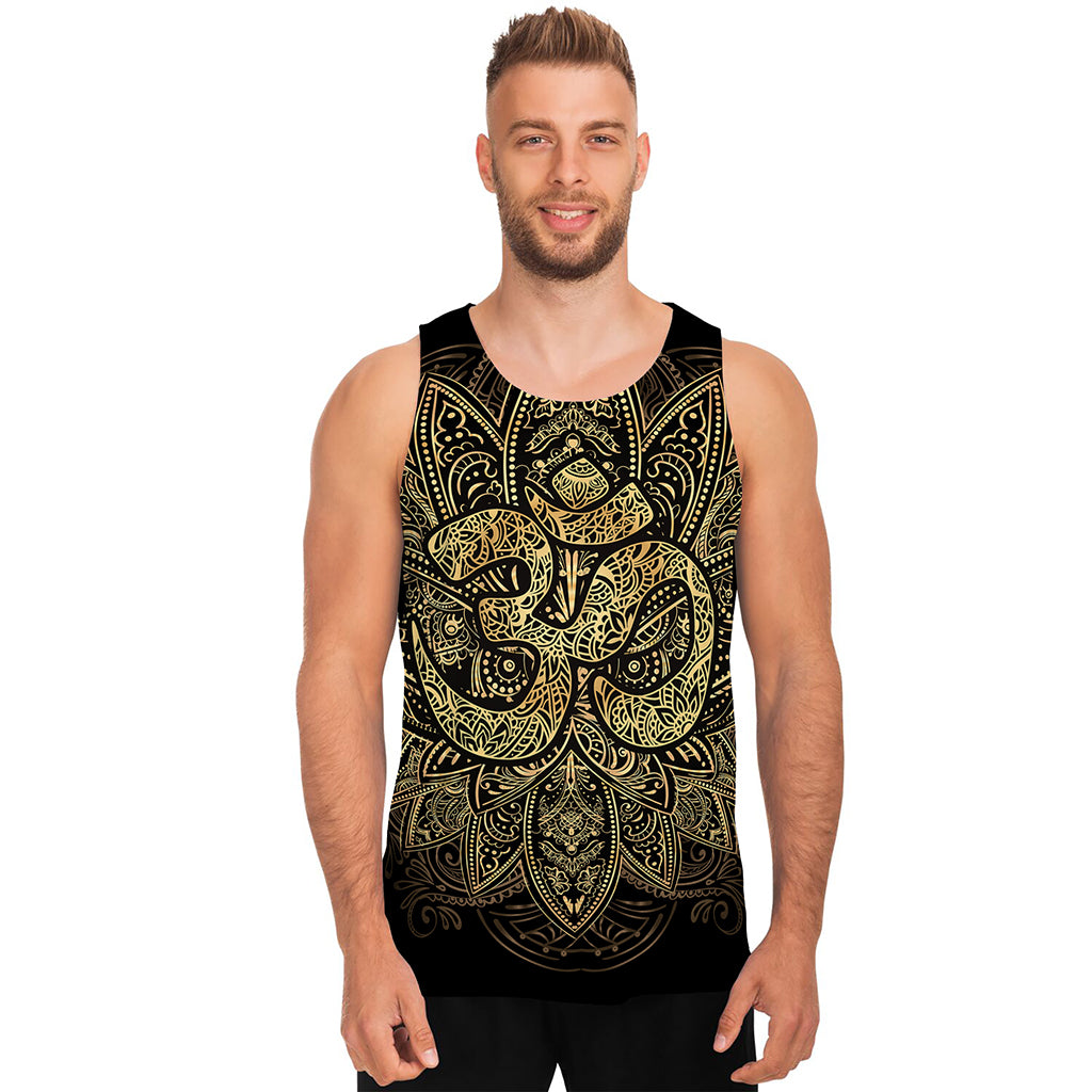 Gold Om Lotus Print Men's Tank Top