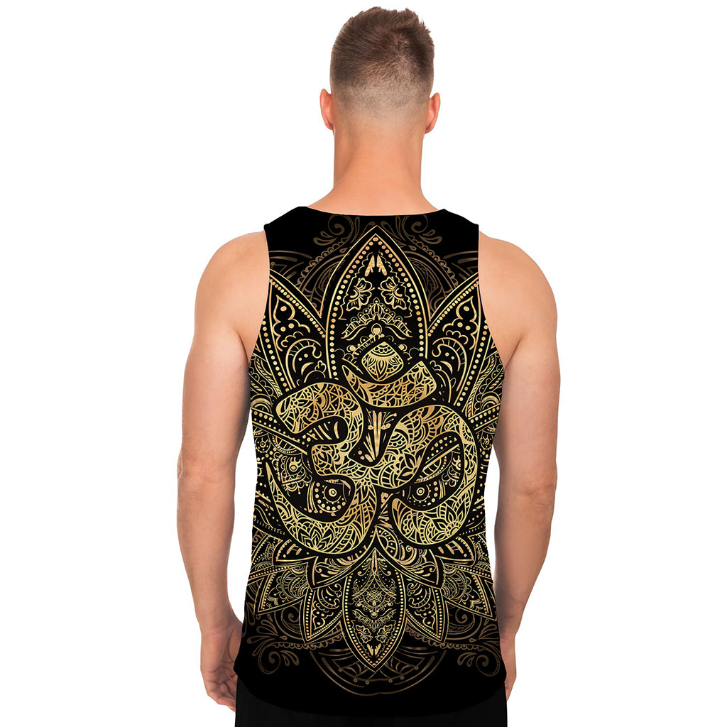 Gold Om Lotus Print Men's Tank Top