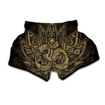 Gold Om Lotus Print Muay Thai Boxing Shorts
