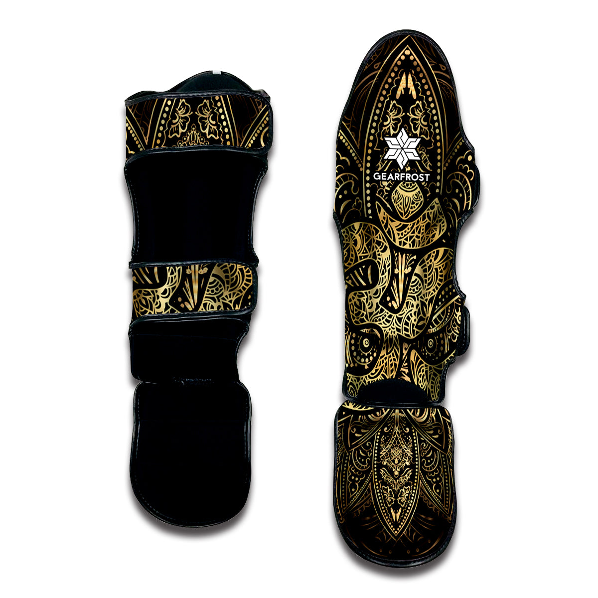 Gold Om Lotus Print Muay Thai Shin Guard