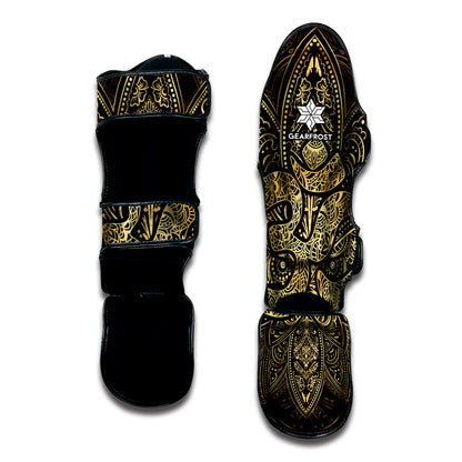 Gold Om Lotus Print Muay Thai Shin Guard