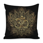 Gold Om Lotus Print Pillow Cover