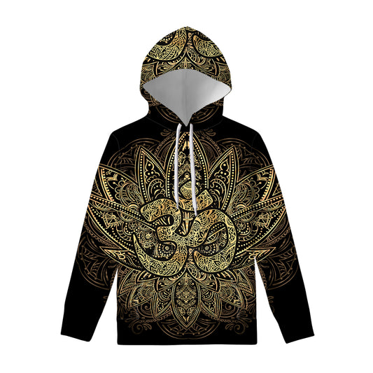 Gold Om Lotus Print Pullover Hoodie