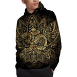 Gold Om Lotus Print Pullover Hoodie
