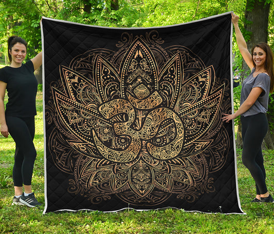 Gold Om Lotus Print Quilt