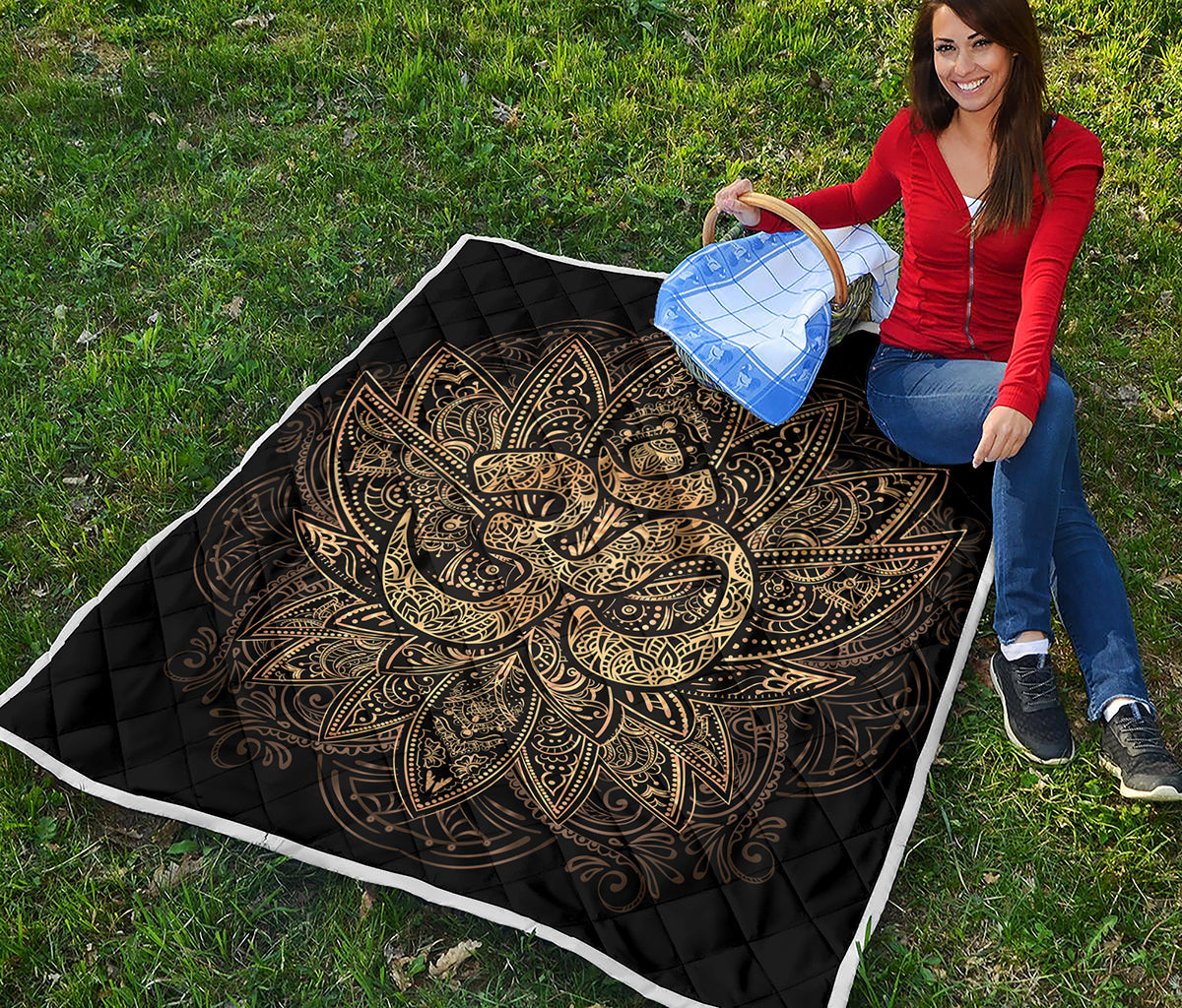Gold Om Lotus Print Quilt