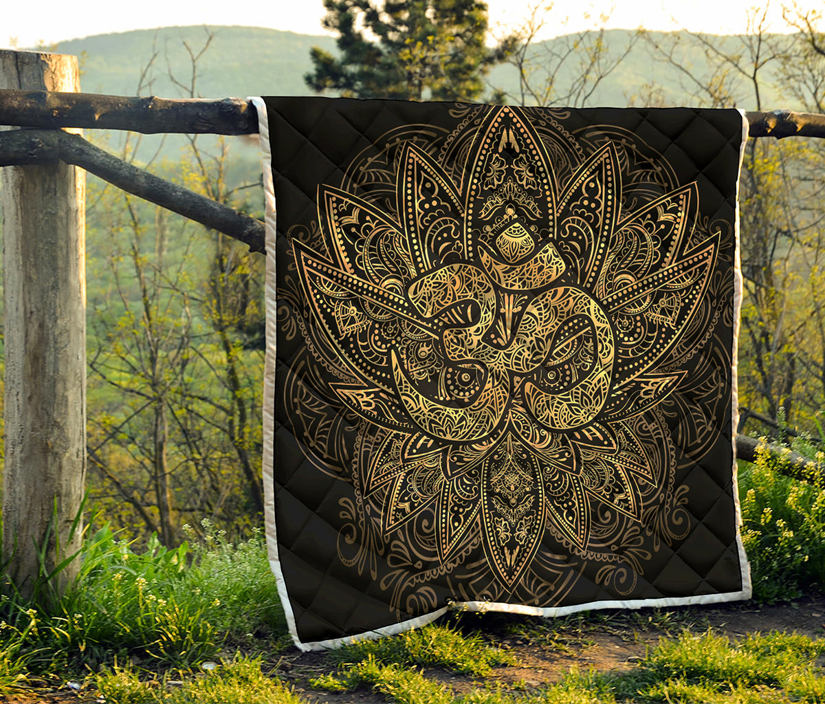 Gold Om Lotus Print Quilt