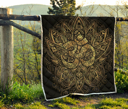 Gold Om Lotus Print Quilt