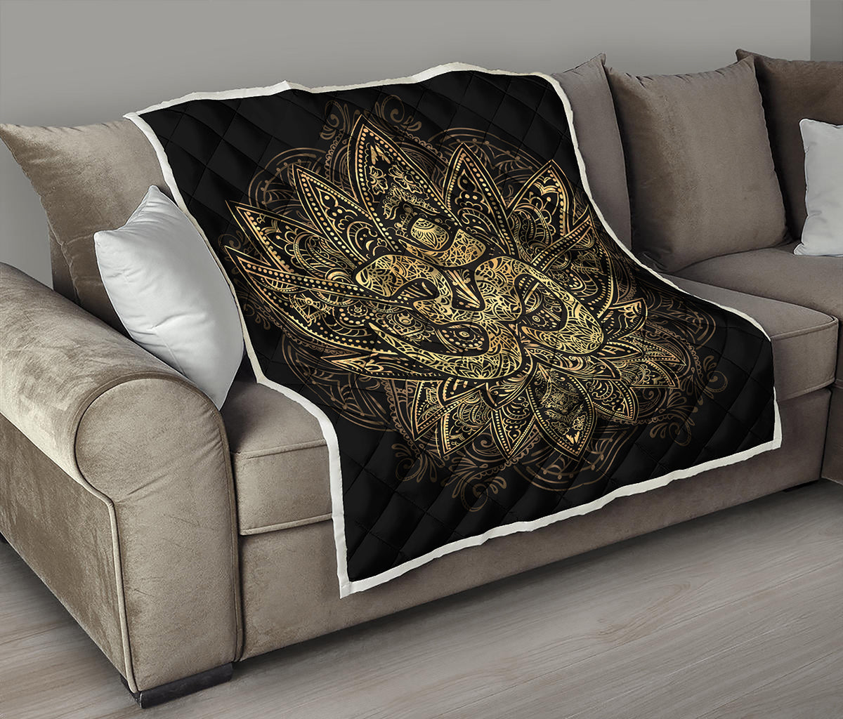 Gold Om Lotus Print Quilt