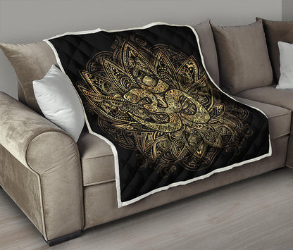 Gold Om Lotus Print Quilt