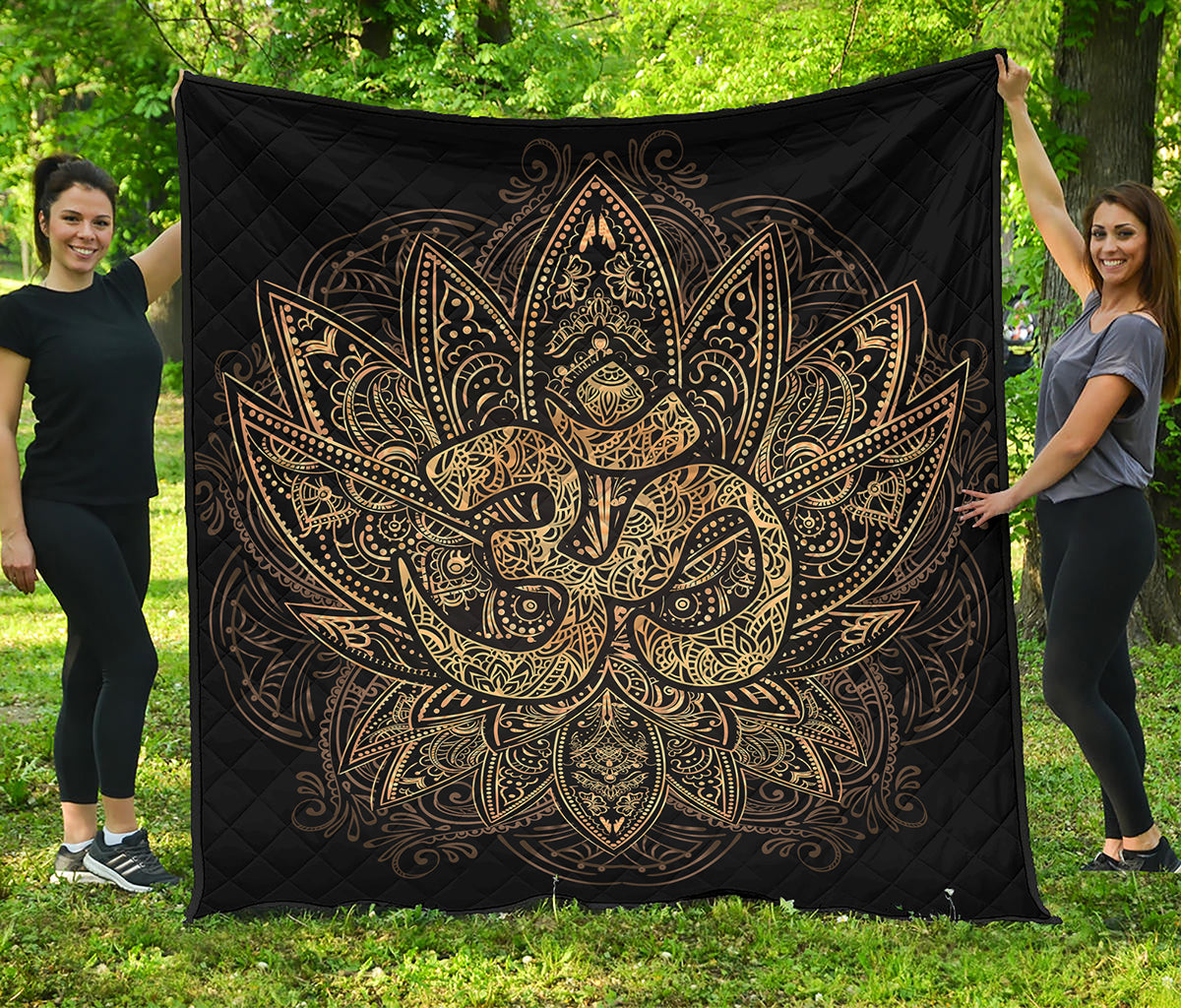 Gold Om Lotus Print Quilt