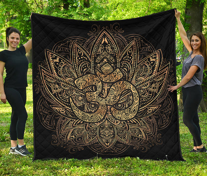Gold Om Lotus Print Quilt