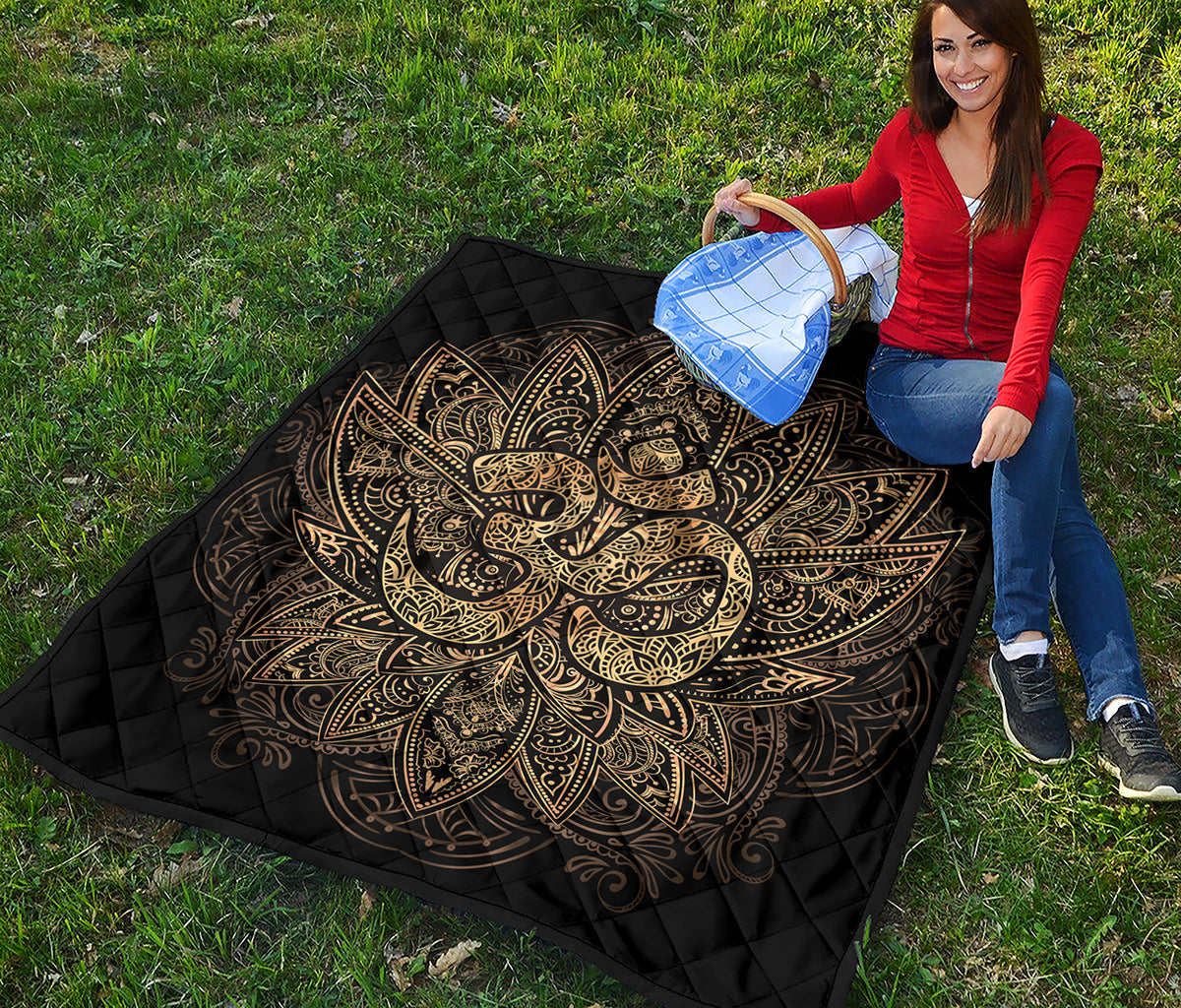 Gold Om Lotus Print Quilt