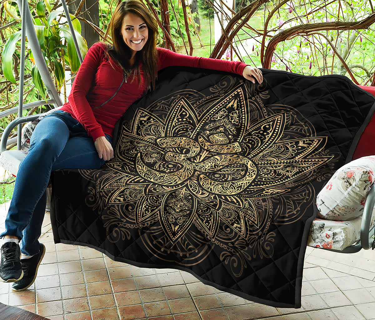 Gold Om Lotus Print Quilt
